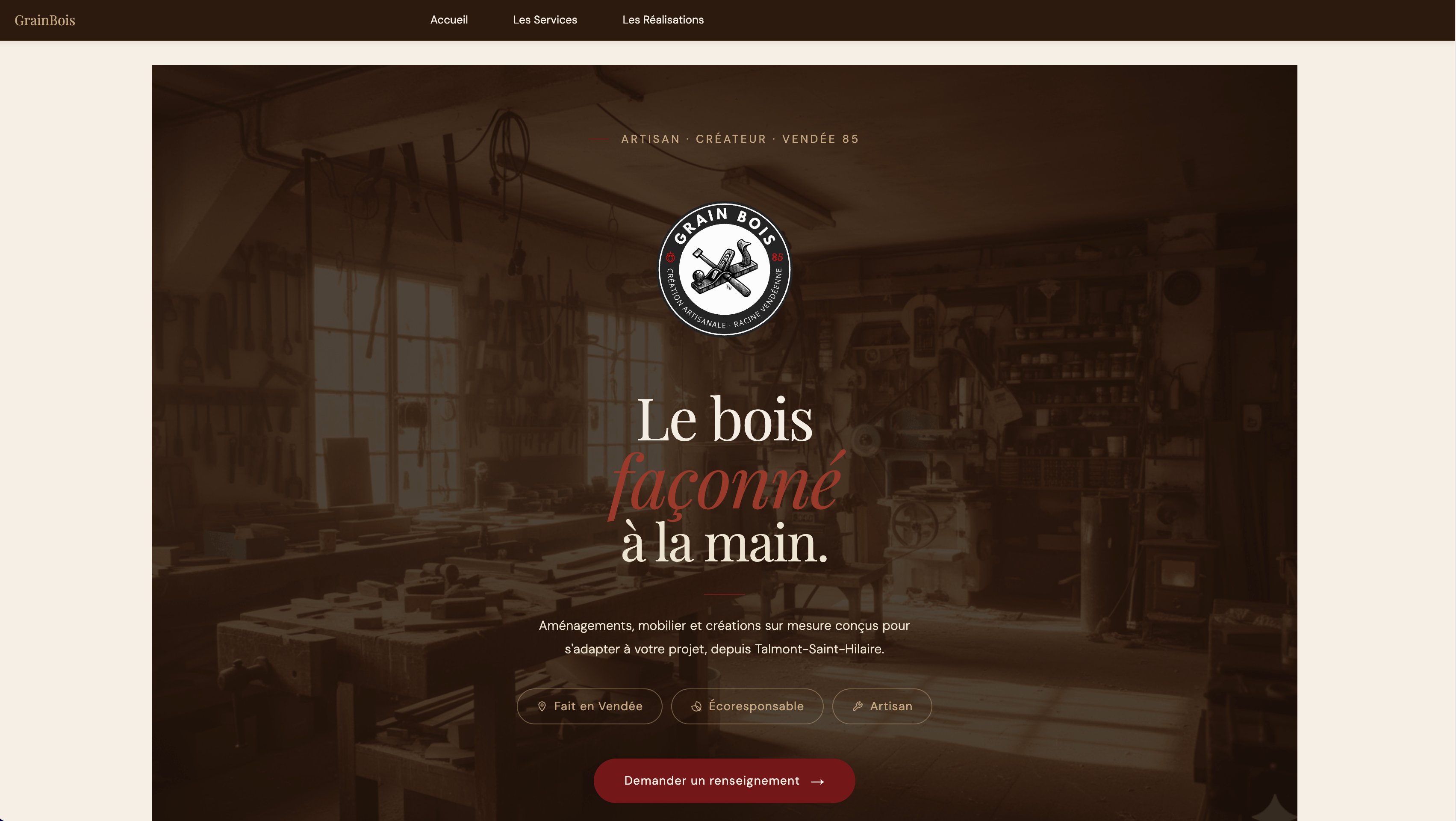 Page d'accueil du site Grain Bois