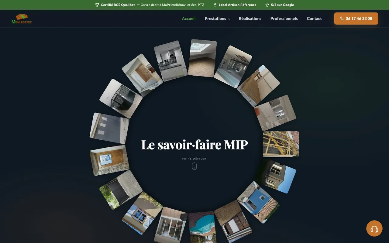 Page d'accueil du site MIP Menuiserie en ligne
